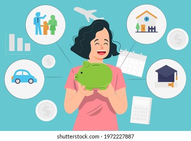 Woman personal finance management, woman finance spending management, illustration concept.