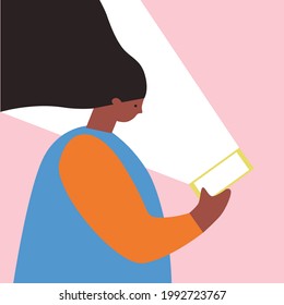 Woman personnel holding telephone. Business team characters. Vector flat isolated illustration. Geometric style. Young woman talking to the telephone. Clip art woman illustration vector.