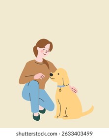 Woman Petting a Golden Retriever