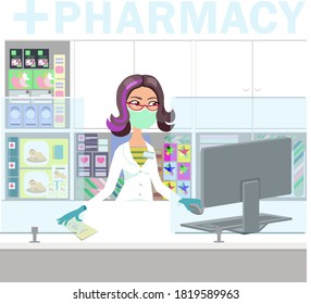 Woman pharmacist at her workplace in pharmacy