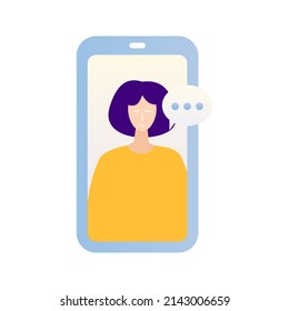 Woman Phone Conversation Isolated. Vector Illustration of Girl Conversation.