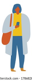 Mujer Con Vector Plano De Teléfono