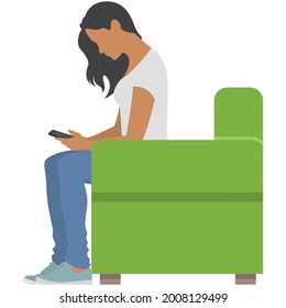 Woman with phone sitting on armchair vector illustration