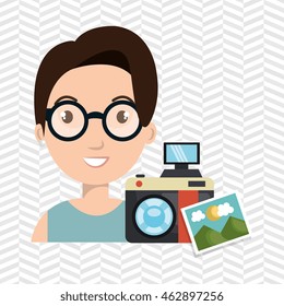 woman photo camera graphic vector illustration eps 10