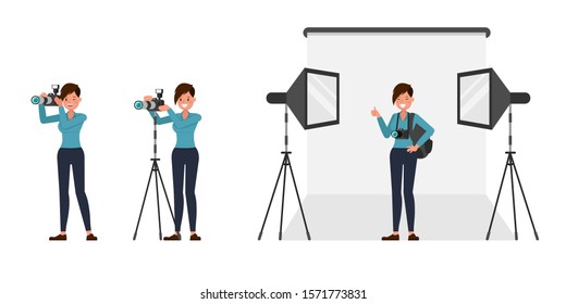 Woman photographer character vector design. Presentation in various action.