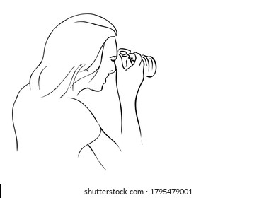 Woman Photographer Take a Picture, using dlsr, tele lens attatched, simple vector manual hand draw sketch
