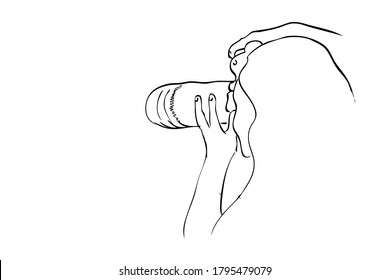 Woman Photographer Take a Picture, using dlsr, tele lens attatched, simple vector manual hand draw sketch
