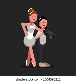 Woman photographer wathing photos