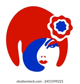 Mujer con gorra frigia. Ilustración aislada de Vector minimalista en colores de la bandera francesa.