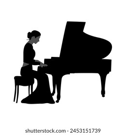 Woman Pianist Silhouette vector, Silhouettes pianist at the piano