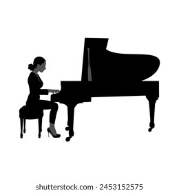 Woman Pianist Silhouette vector, Silhouettes pianist at the piano