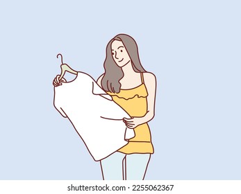 Woman pick her fashion outfit to hangout simple korean style illustration