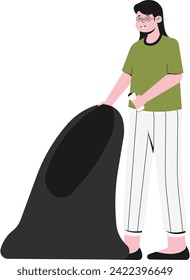 Woman Picking Up Garbage Illustration