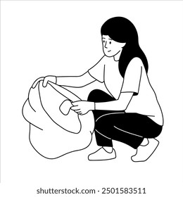 woman picking up trash, vector