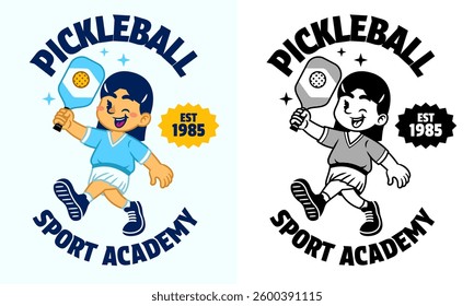 Woman Pickle Ball Athlete Logo in Retro Style