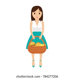 woman with picnic basket  vector illustration
