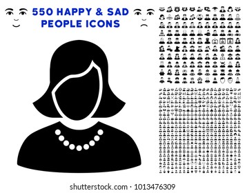 Woman pictograph with 550 bonus pity and glad men graphic icons. Vector illustration style is flat black iconic symbols.