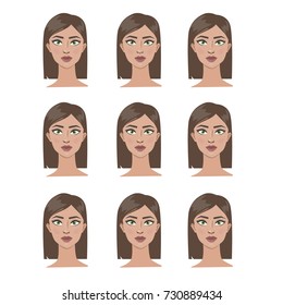 Woman piercing set. Face piercing in different places as nose, brow or cheeks.