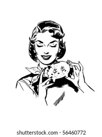 Woman With Piggy Bank - Retro Clip Art