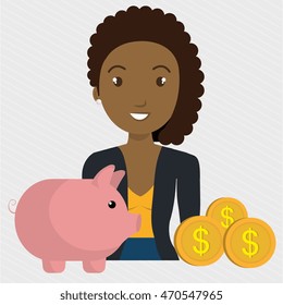 woman piggy currency money vector illustration graphic