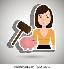 woman piggy saving money vector illustration graphic