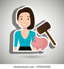 woman piggy saving money vector illustration graphic