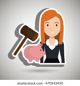 woman piggy saving money vector illustration graphic