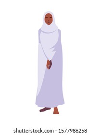 woman pilgrim hajj standing on white background vector illustration design