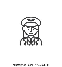 Woman pilot avatar line icon. linear style sign for mobile concept and web design. Airline pilot in uniform outline vector icon. Symbol, logo illustration. Pixel perfect vector graphics