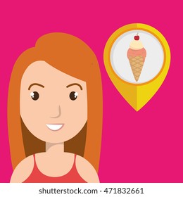 woman pin travel location vector illustration design