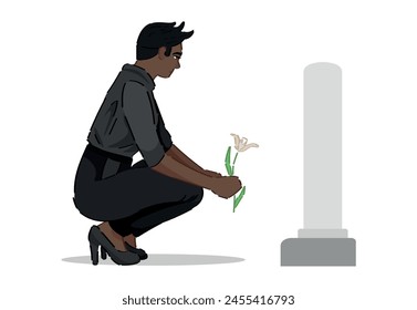 Woman pining after their relative on graveyard