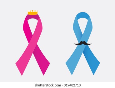 Woman Pink Breast Cancer Ribbon Awareness And Blue Prostate Cancer Ribbon Awareness.