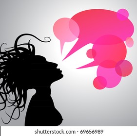 woman with pink conversation boxes