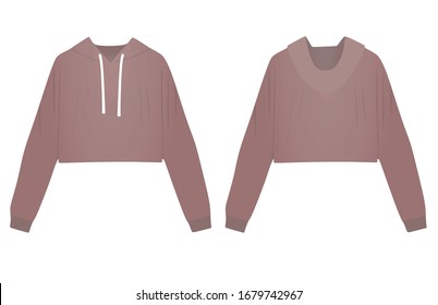 Woman Pink Crop Hoodie. Vector Illustration