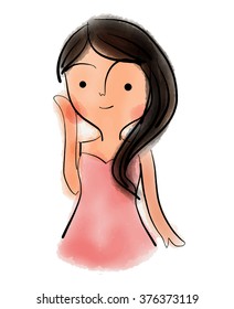 Woman with pink dress in paint style.