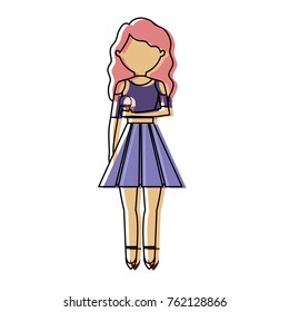 woman   with  pink hair an ice cream cone  vector illustration