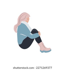 Woman with pink hair sitting side view vector.