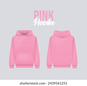 Woman pink hoody. Realistic jumper mockup. Long sleeve hoody template clothing.