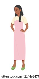 A woman in a pink long skirt stands confidently. flat design style vector illustration.
