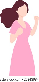 Woman in pink raised fist. Breast cancer awareness month. Vector illustration.
