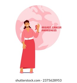 Woman with Pink Ribbon in Hand Promotes Breast Cancer Awareness, Advocating For Early Detection, Education And Support, Inspiring Others To Prioritize Their Health And Fight Against This Disease