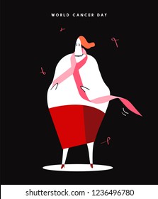 Woman and pink ribbon for world cancer day concept