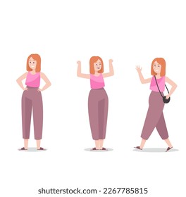 A woman in a pink top and pants with the word fat on it