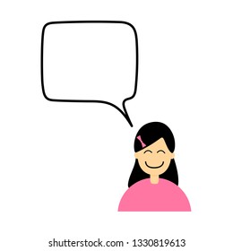 Woman in a pink t-shirt with a blank speech bubble