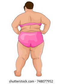 Woman in pink underwear with signs of obesity