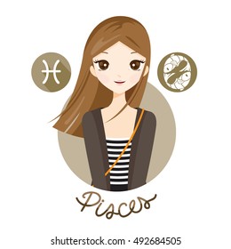 Mujer Con Signo Zodiaco Pisces, Astrológica, Constelación, Belleza, Mujer, Occidental, Afortunado, Estilo De Vida 