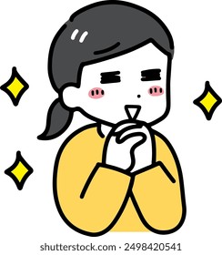 A woman in plain clothes with an expectant expression
