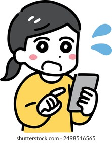 A woman in plain clothes holding a smartphone in a hurry