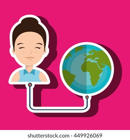woman and planet isolated icon design, vector illustration  graphic 