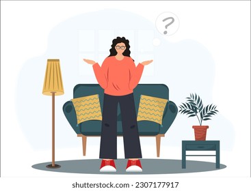 Woman planning her day at home, cozy home concept, domestic life concept, hobbies concept, flat vector illustration